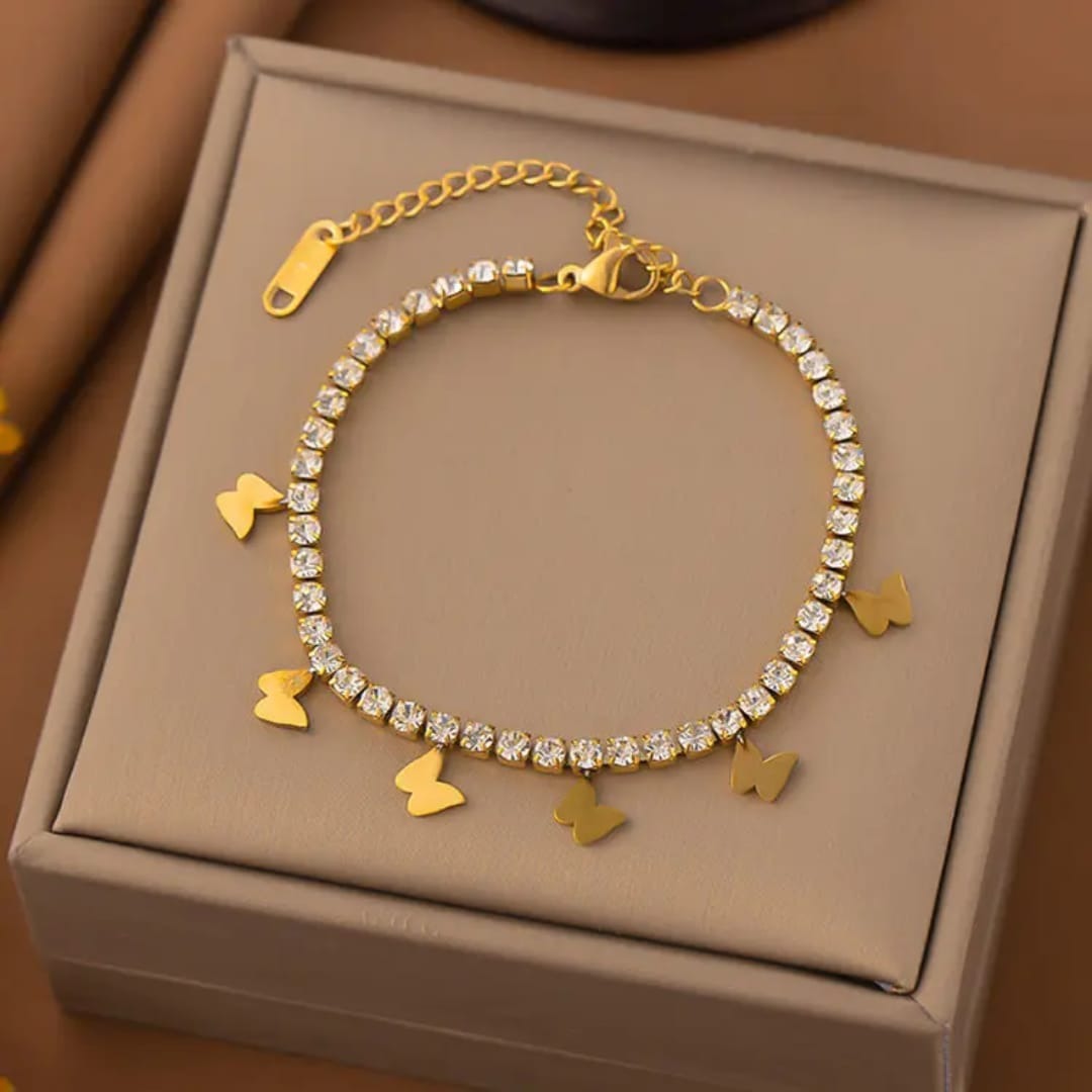 Butterfly Charm Zircon Anklet