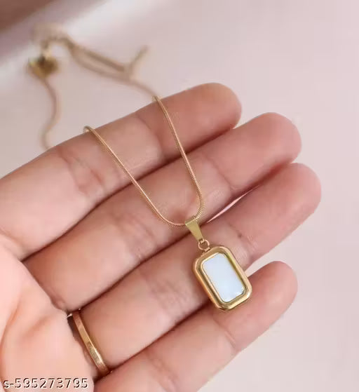 Gold plated rectangle pendant necklace